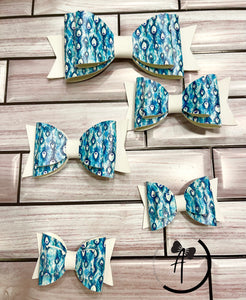 Blue Feathers Faux Leather Hair Bows