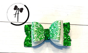 Green and White Bow - 2.5 inch