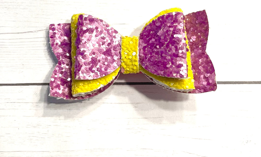 Purple and Yellow Glitter Bow - 2.5 inch