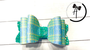 Green and Blue Plaid Bow - 3.5 inch