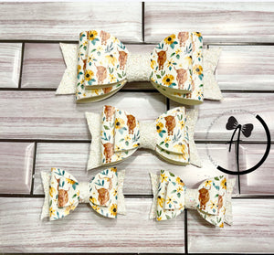 Highland Cows and Sunflower Faux Leather Hair Bows