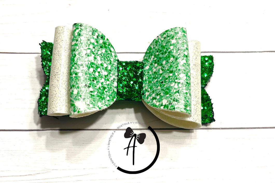 Green Glitter Bow- 3.5 inch