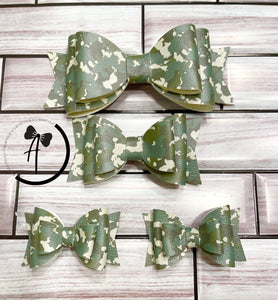 Green Camo Faux Leather Hair Bows